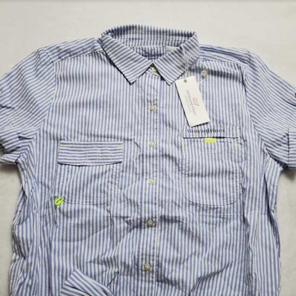 New womens 2 6 10 12 Vineyard Vines seersucker Harbor romper Breaker Blue Stripe - Picture 2 of 10